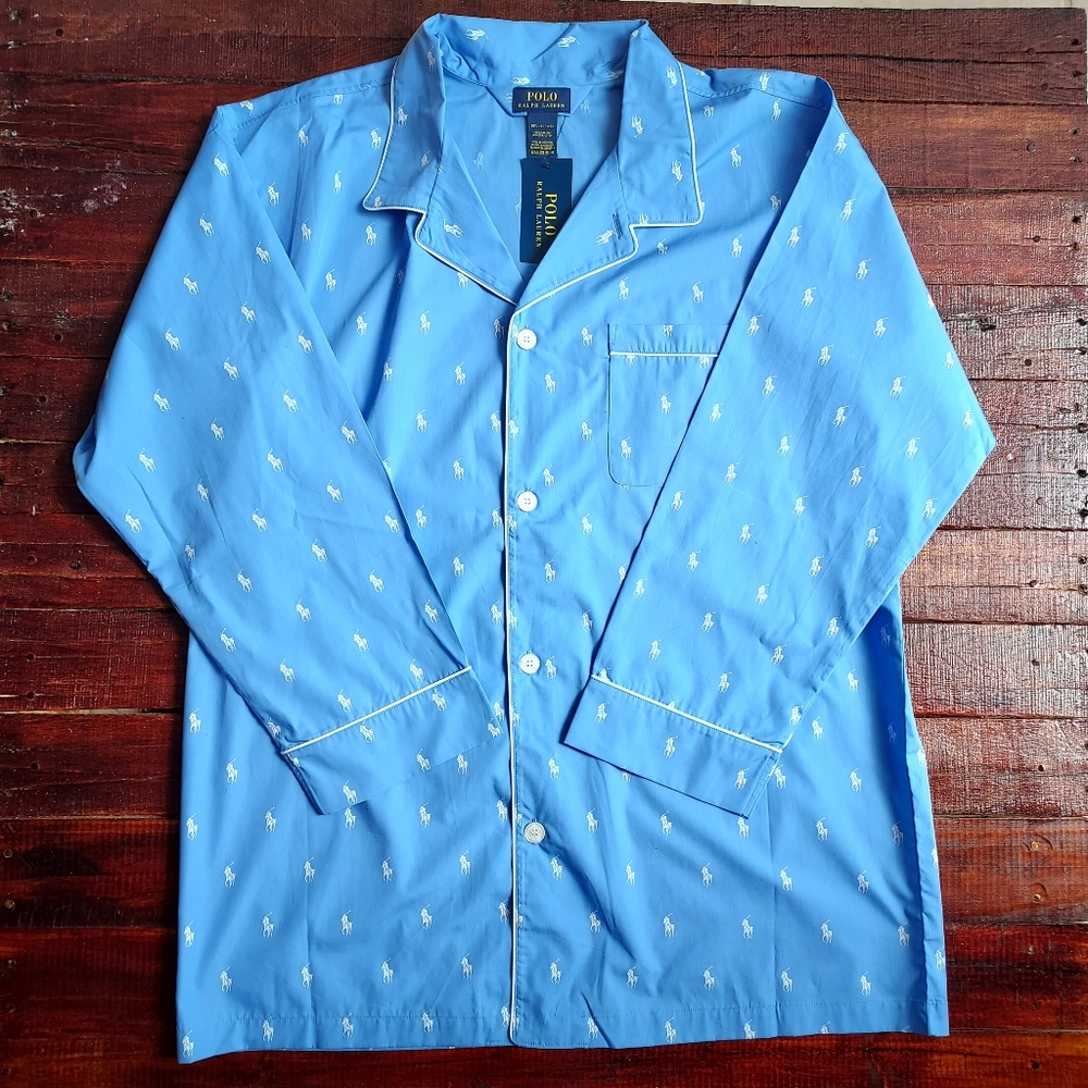 Polo Ralph Lauren Signature Pony Pajama Shirt Blue White Size XL Tall NWT